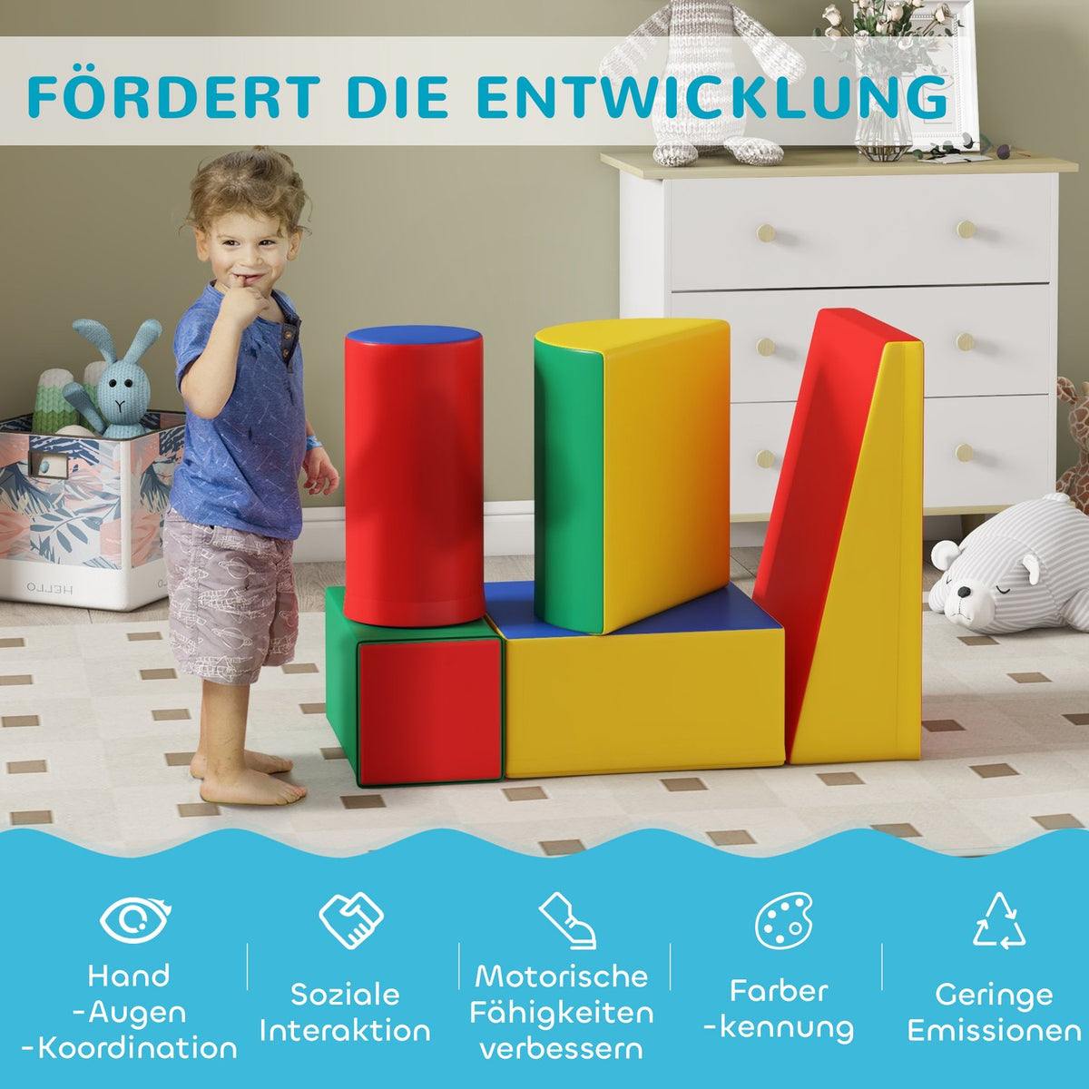 Soft Building Blocks Set of 5 Foam Building Blocks Giant Building Blocks Building Toys Foam Blocks for 1-3 Years Old Children Faux Leather EPE