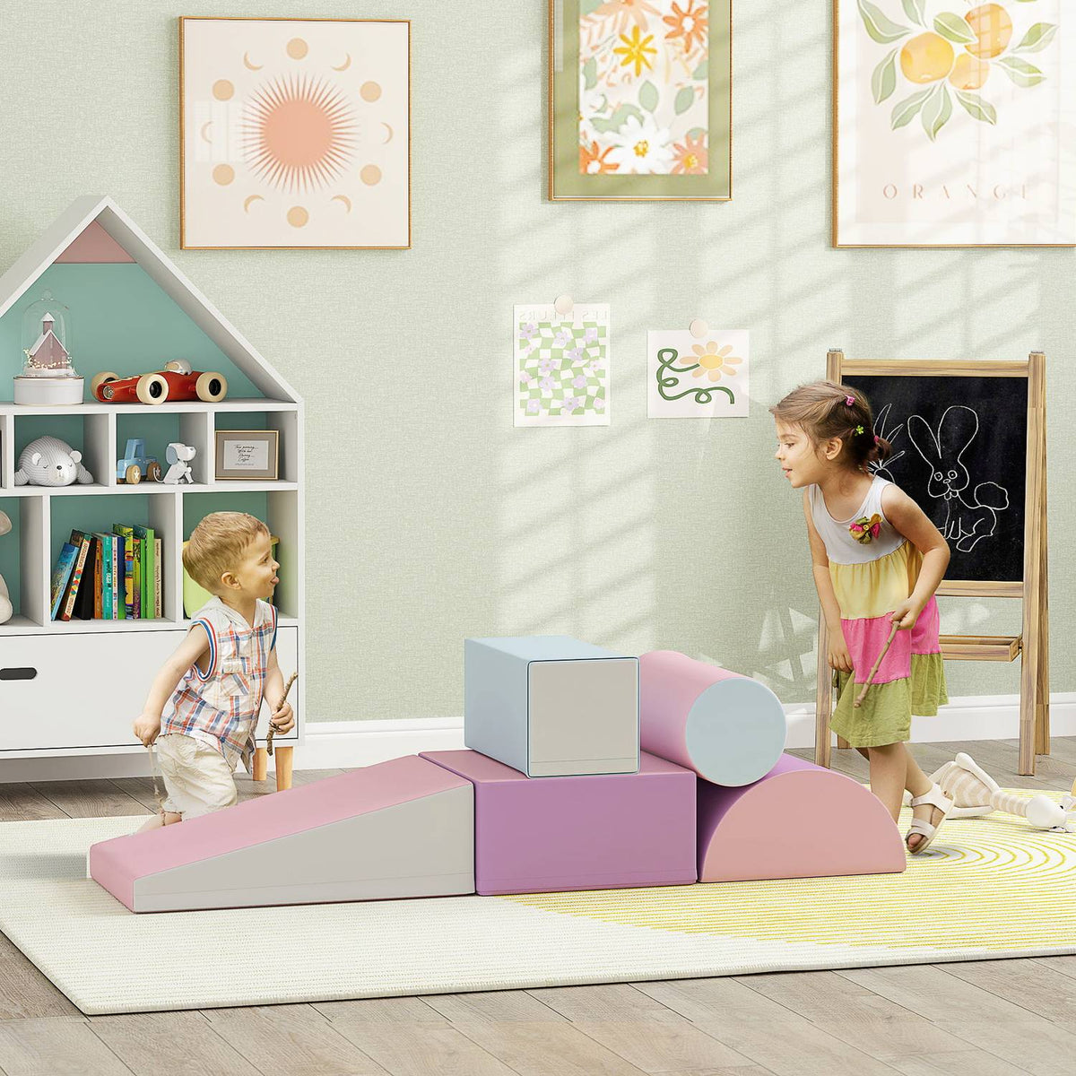 Soft Building Blocks Set of 5 Foam Building Blocks Giant Building Blocks Building Toys Foam Blocks for 1-3 Years Old Children Faux Leather EPE