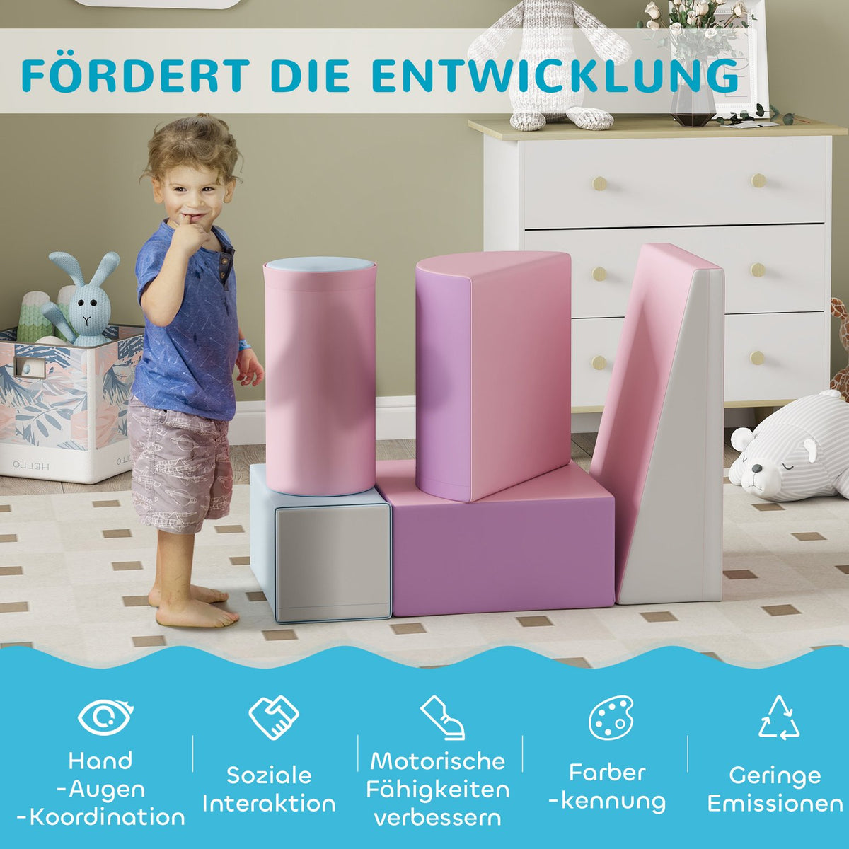 Soft Building Blocks Set of 5 Foam Building Blocks Giant Building Blocks Building Toys Foam Blocks for 1-3 Years Old Children Faux Leather EPE