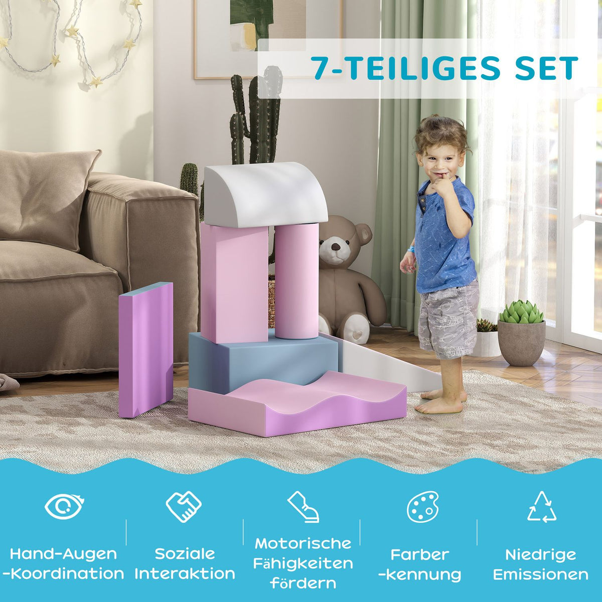 Soft Building Blocks Set of 7 Foam Building Blocks Giant Building Blocks Building Blocks for Children 1-3 Years Faux Leather EPE Building Toys