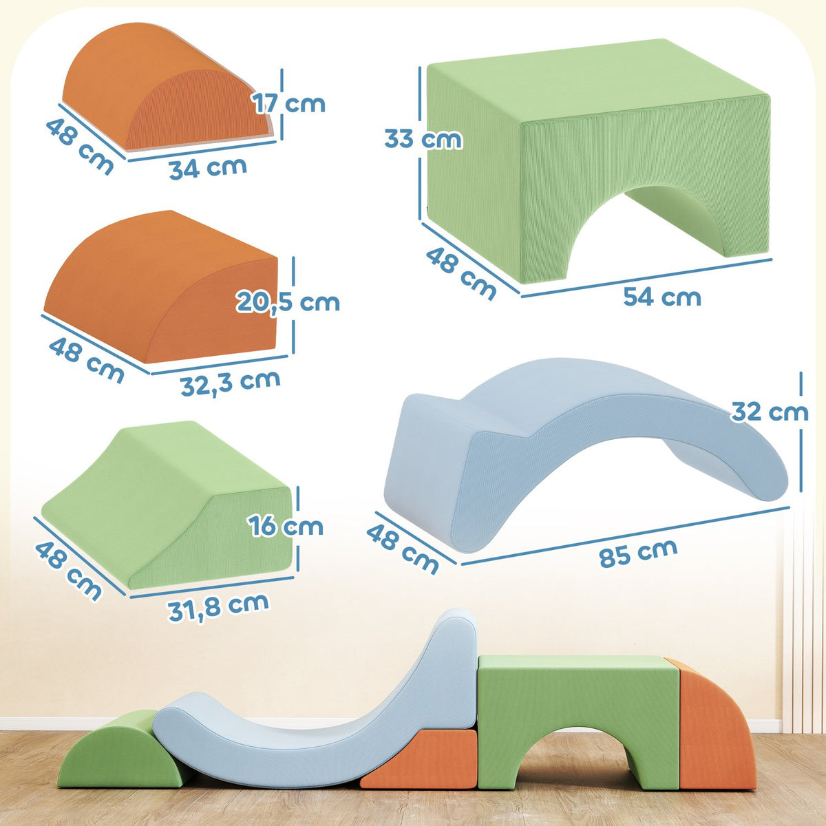 Soft Play Block Set for Toddlers, Foam, Corduroy, 5-Piece