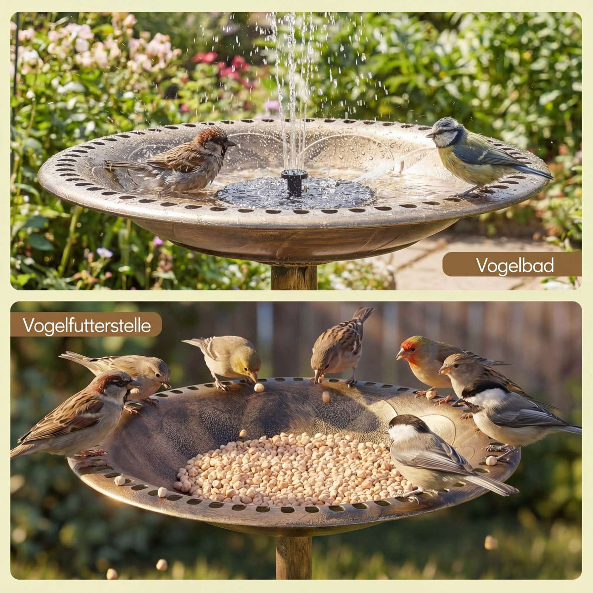 Solar Bird Bath With Fountain, 50 x 50 x 72 cm, Bronze