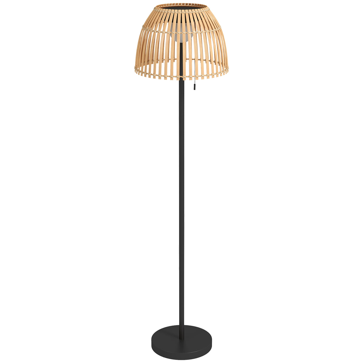 Solar Floor Lamp Outdoor Floor Lamp, Usb Rechargeable Led Solar Lamp For Indoor, Ip44 Waterproof Floor Lamp, Dimmable Warm White, Pull Chain Switch, Bamboo, Natural Tone