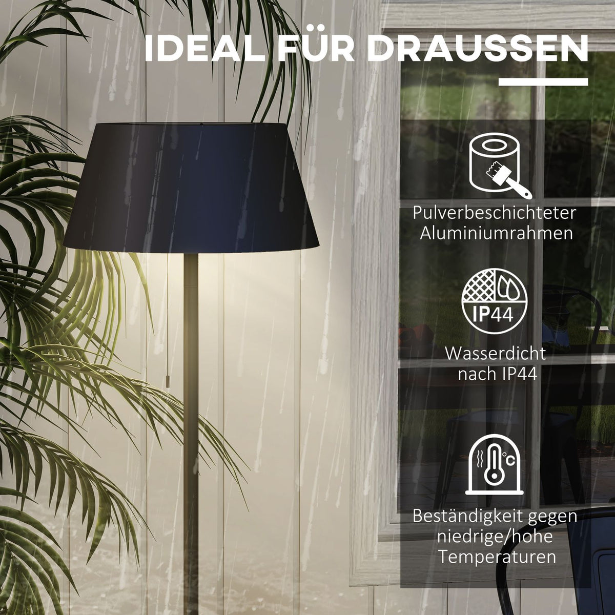 Solar Floor Lamp, Outdoor Floor Lamp, Usb Rechargeable Led Solar Lamps, Ip44 Waterproof Floor Lamp, Dimmable Warm White, Pull Chain Switch