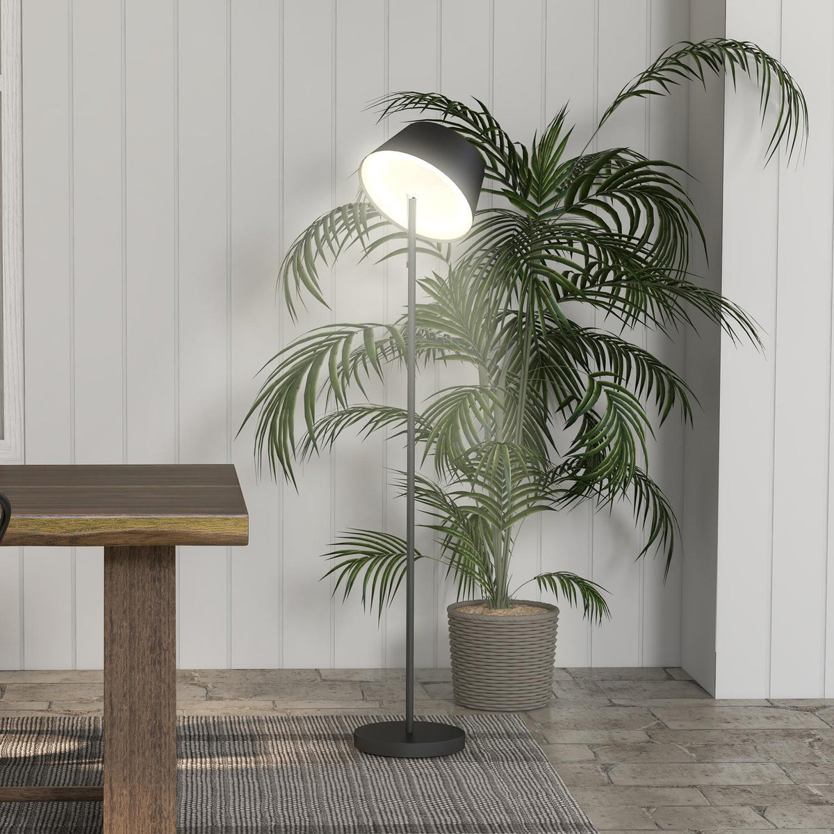 Solar Floor Lamp, Outdoor Floor Lamp, Usb Rechargeable Led Solar Lamps, Ip44 Waterproof Floor Lamp, Dimmable Warm White, Pull Chain Switch
