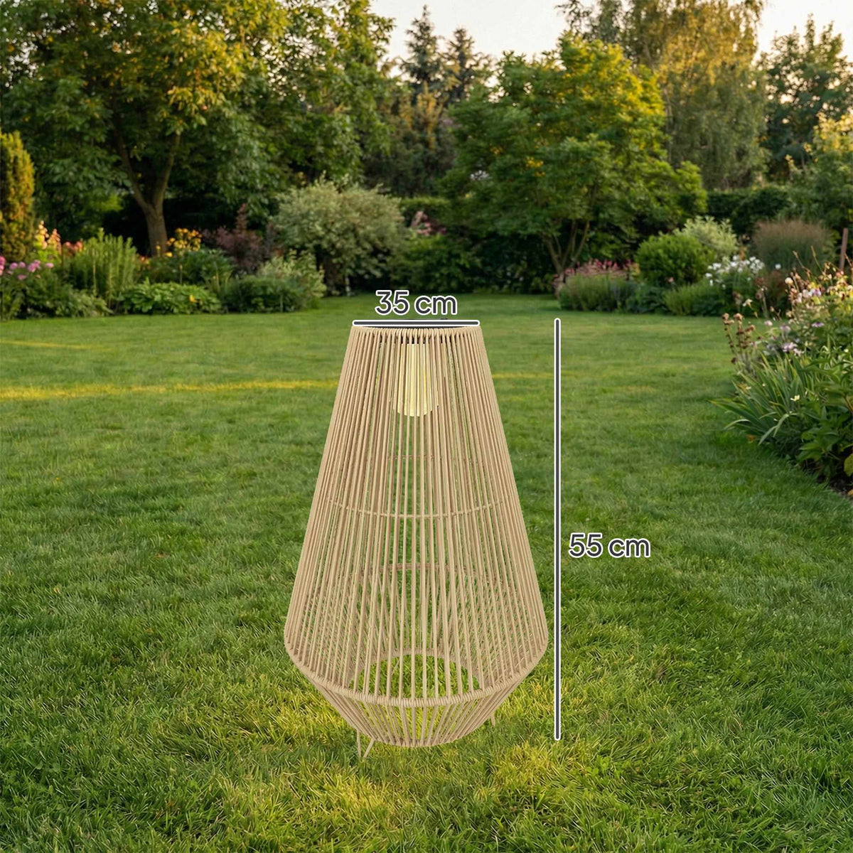 Solar Garden Lamp, Rattan, Auto On/Off, 3500K Warm Light