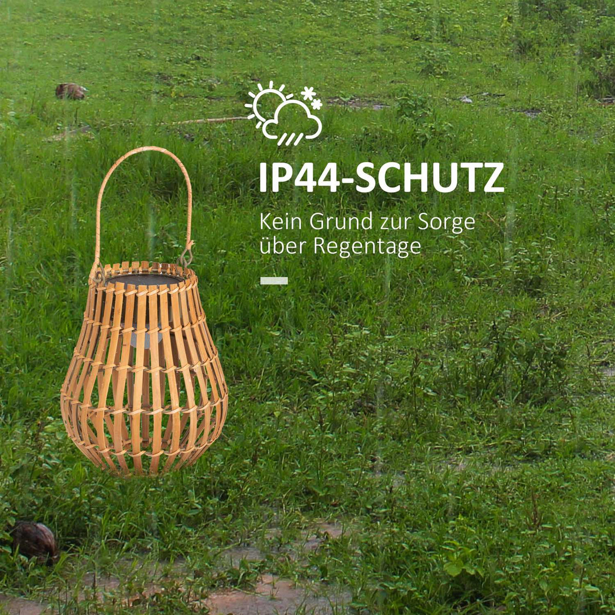 Solar Garden Lamp Usb Rechargeable, 3 Light Colors, With Handle & Bamboo Shade, Natural, Ip44