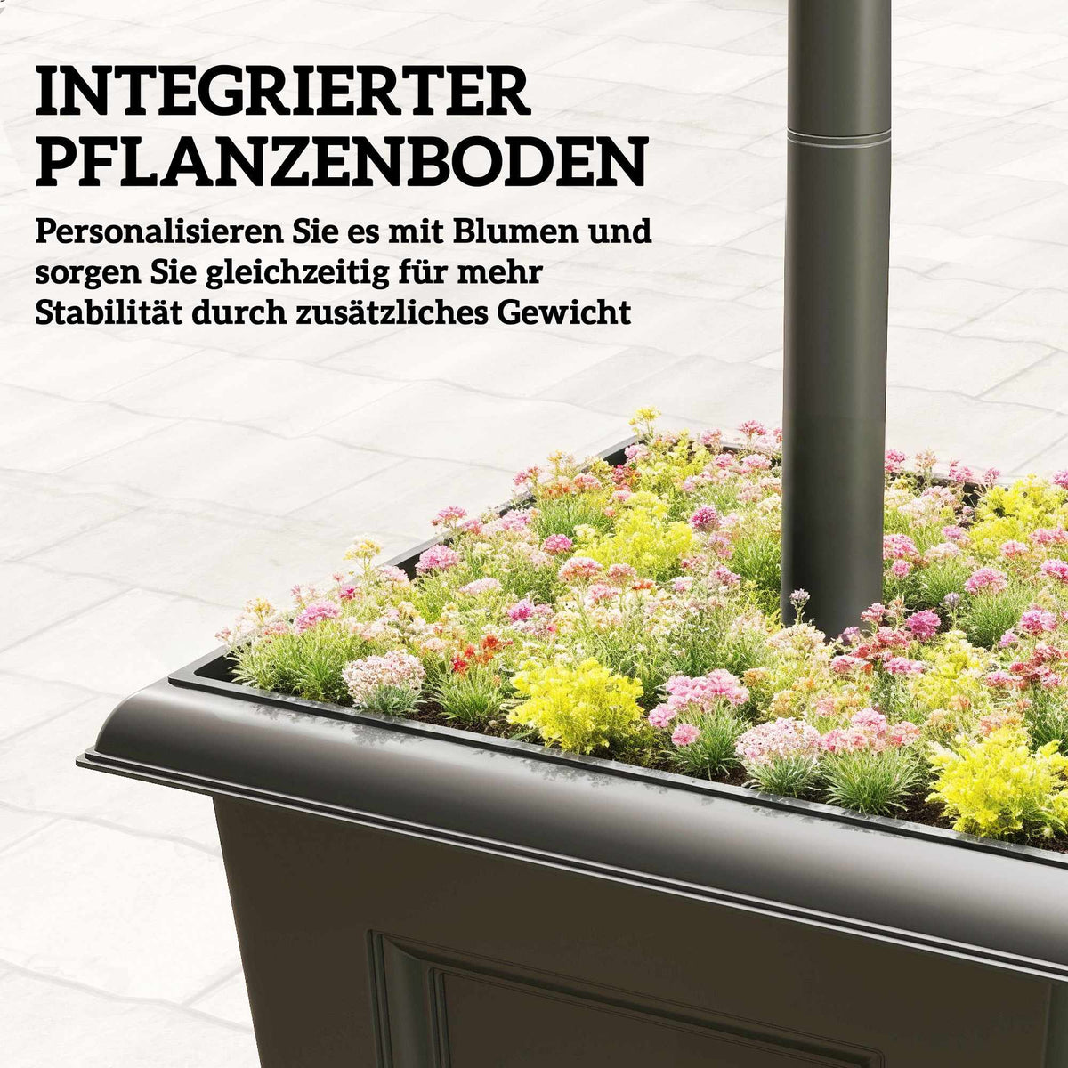 Solar Garden Lamp with Adjustable Height and Planter