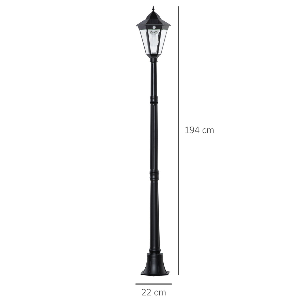 Solar Garden Lantern Garden Light Path Light With 19 Led 130 Lumen 3000K Aluminum Tempered Glass Black 22 X 22 X 194 Cm