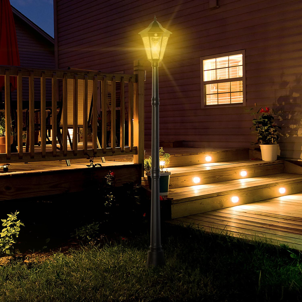 Solar Garden Lantern Garden Light Path Light With 19 Led 130 Lumen 3000K Aluminum Tempered Glass Black 22 X 22 X 194 Cm