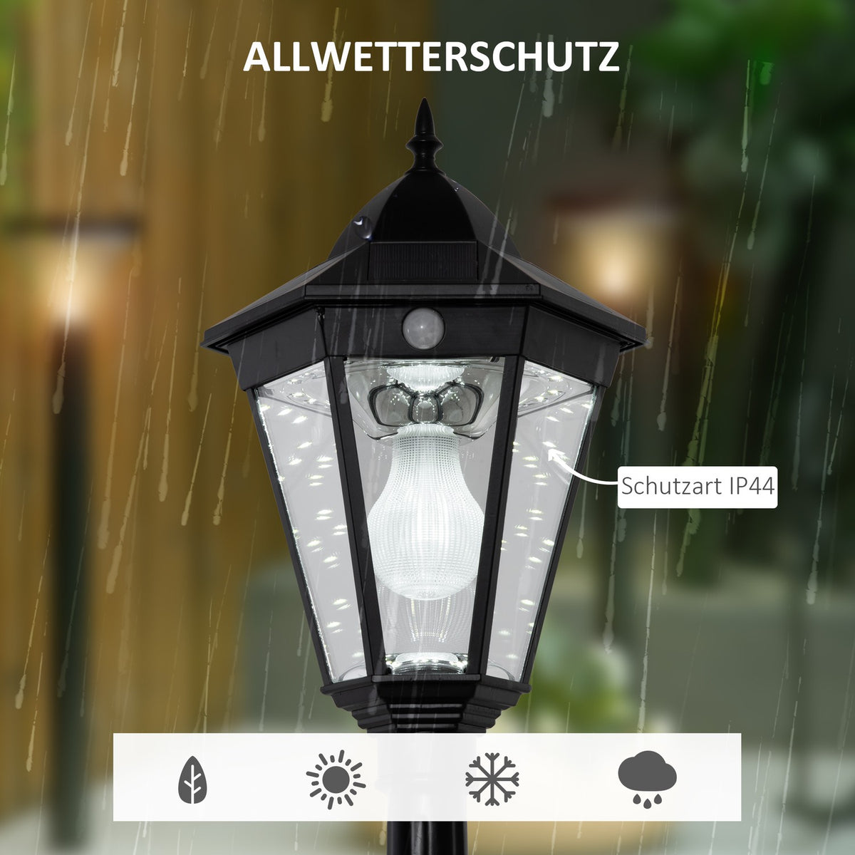 Solar Garden Lantern Garden Light Path Light With 19 Led 130 Lumen 3000K Aluminum Tempered Glass Black 22 X 22 X 194 Cm