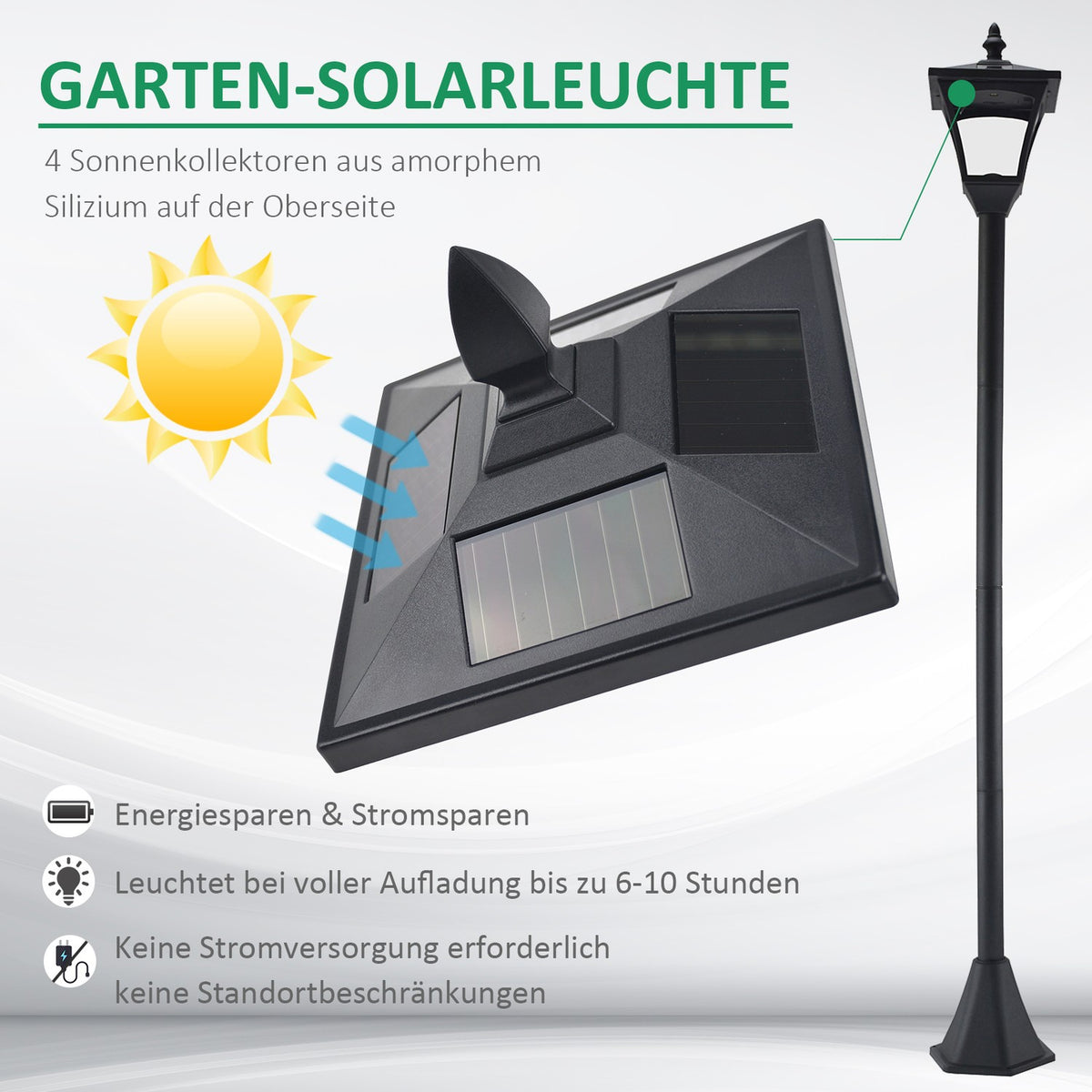 Solar Garden Lantern Path Light With Led 40 Lumens Black 18 X 18 X 160Cm