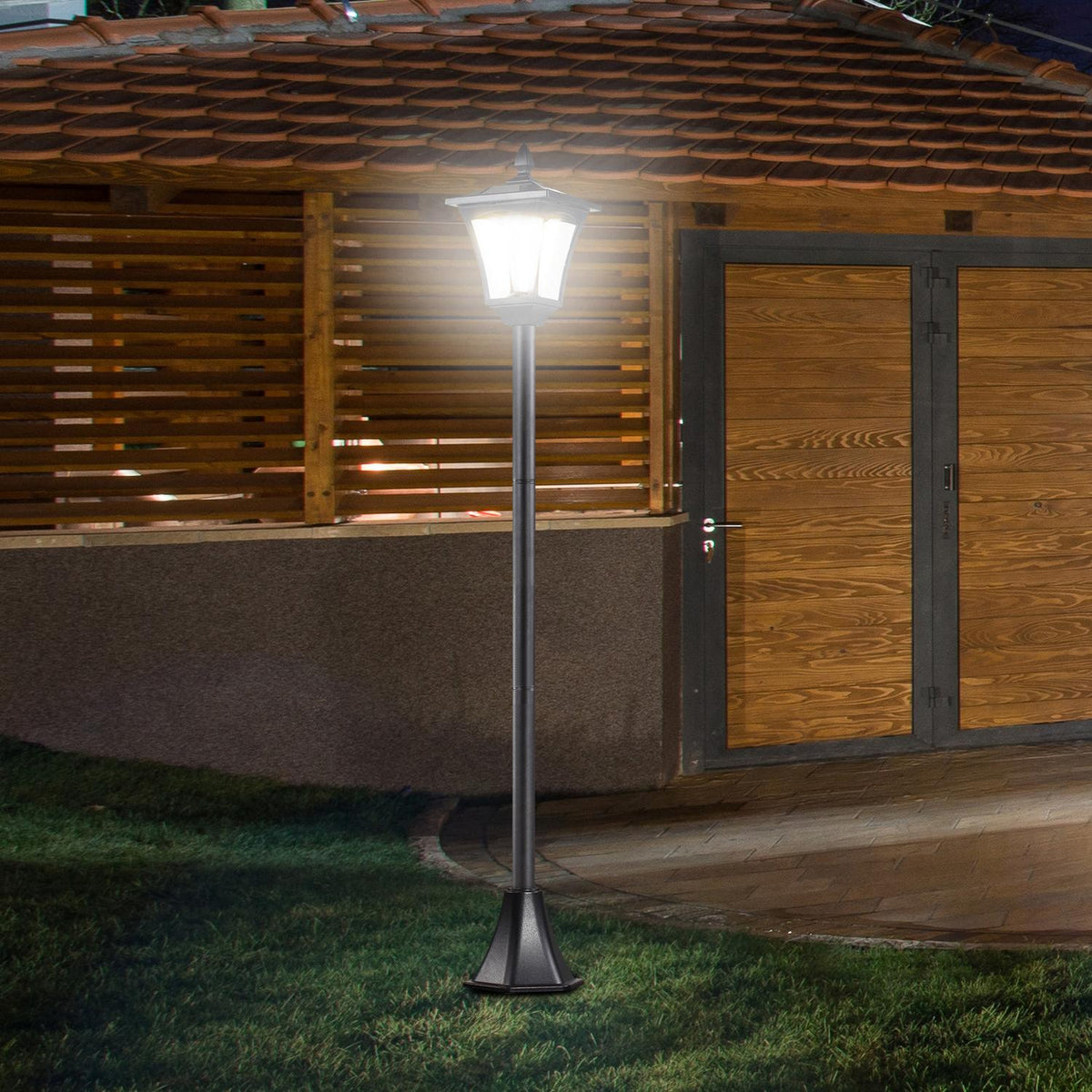 Solar Garden Lantern Path Light With Led 40 Lumens Black 18 X 18 X 160Cm