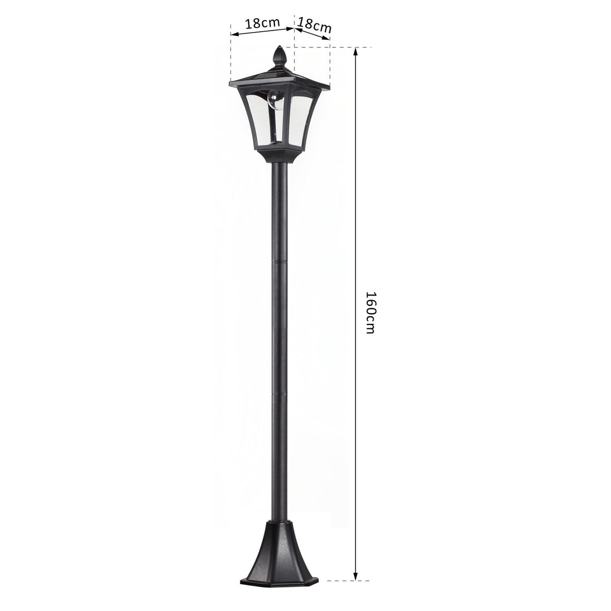 Solar Garden Lantern Path Light With Led 40 Lumens Black 18 X 18 X 160Cm