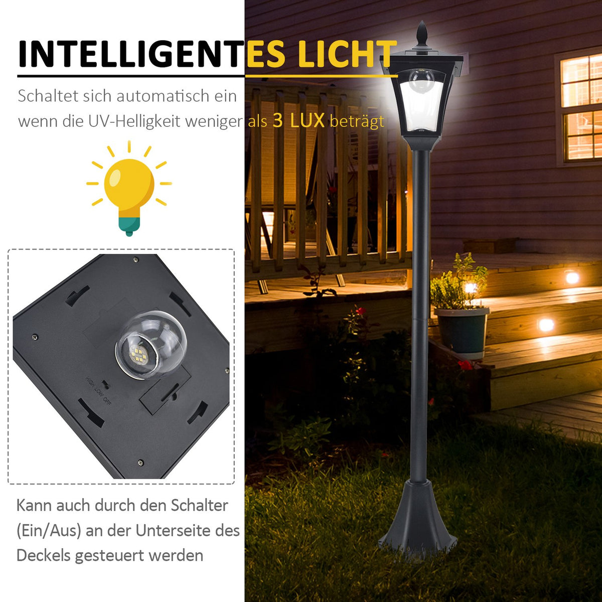 Solar Garden Lantern Path Light With Led 40 Lumens Black 18 X 18 X 160Cm