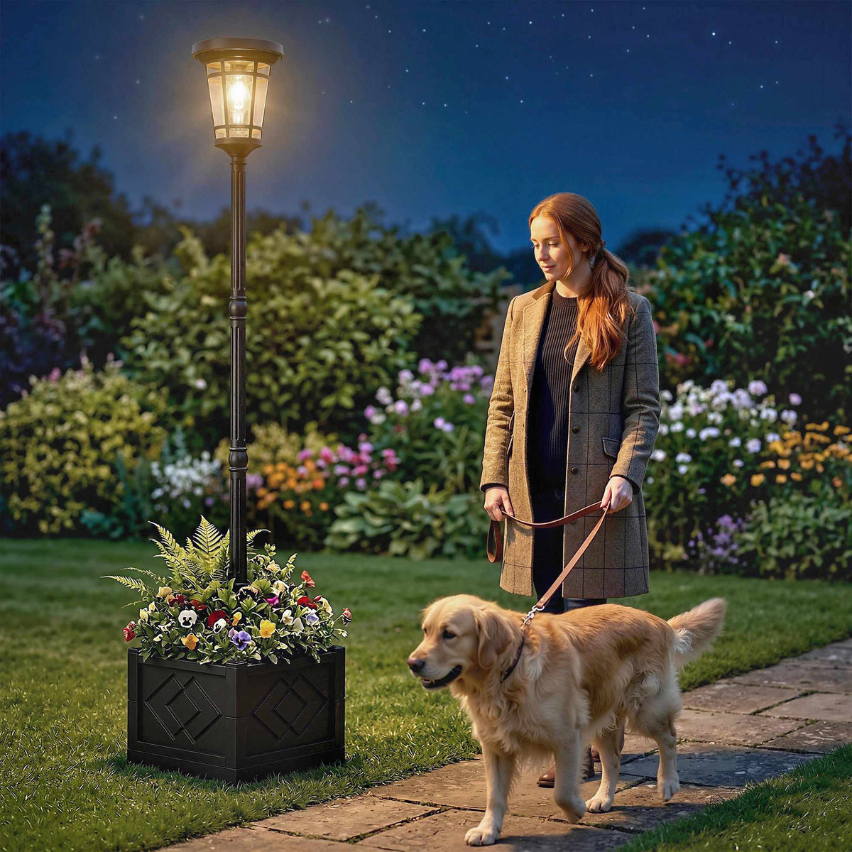 Solar Garden Lantern with Planter, 195cm, Dual Brightness