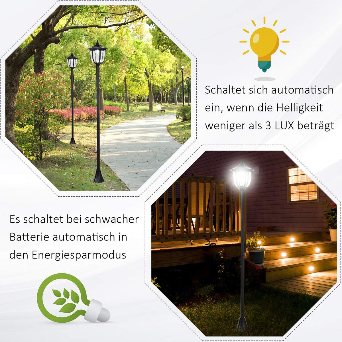 Solar Garden Light Led Garden Lantern With 30/60 Lumens, Plastic, Black, Ø26.5 X H177 Cm