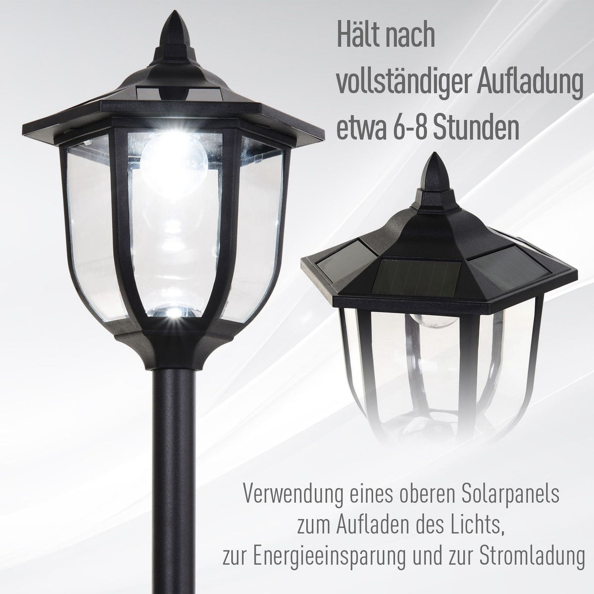 Solar Garden Light Led Garden Lantern With 30/60 Lumens, Plastic, Black, Ø26.5 X H177 Cm