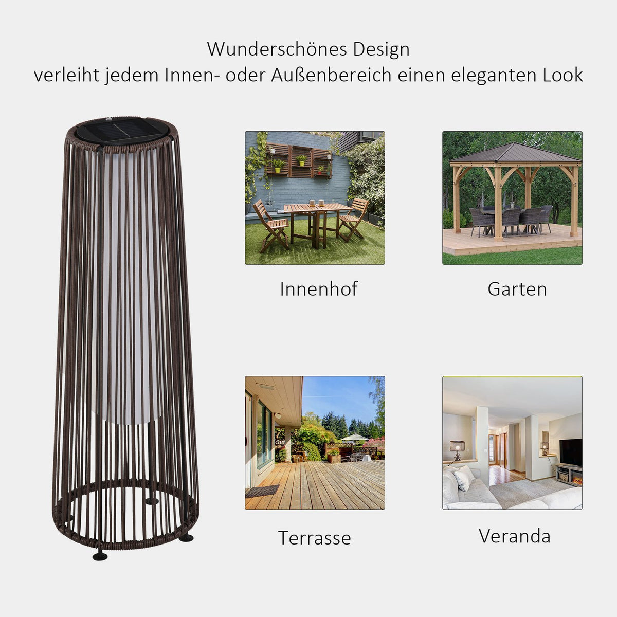 Solar Lamp, Garden Lamp, Rattan Solar Light, Automatic Led, Brown, 21.5 X 21.5 X 61 Cm