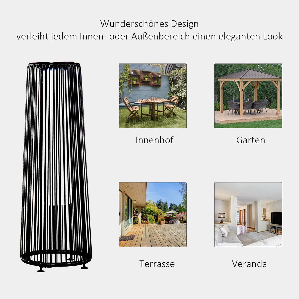 Solar Lamp Garden Light Waterproof Garden Lamp With Light Sensor, Automatic Led, Black, 21.5 X 21.5 X 61 Cm