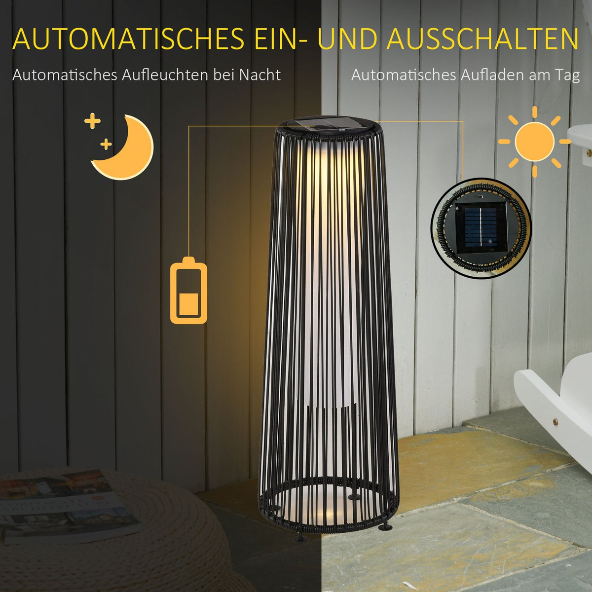 Solar Lamp Garden Light Waterproof Garden Lamp With Light Sensor, Automatic Led, Black, 21.5 X 21.5 X 61 Cm