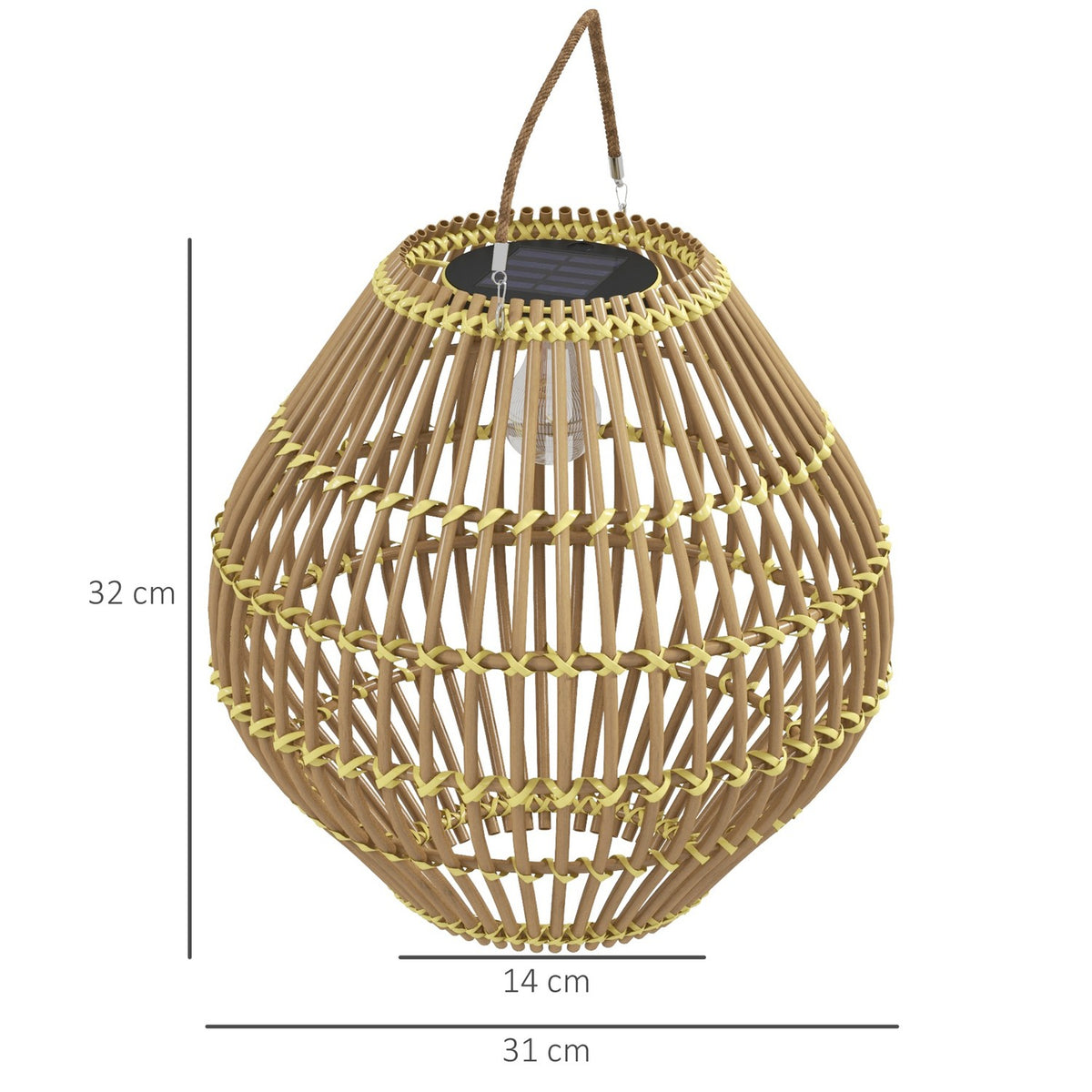 Solar Lamp Rattan Garden Light, Waterproof, Light Sensor, Drum Design, Yellow