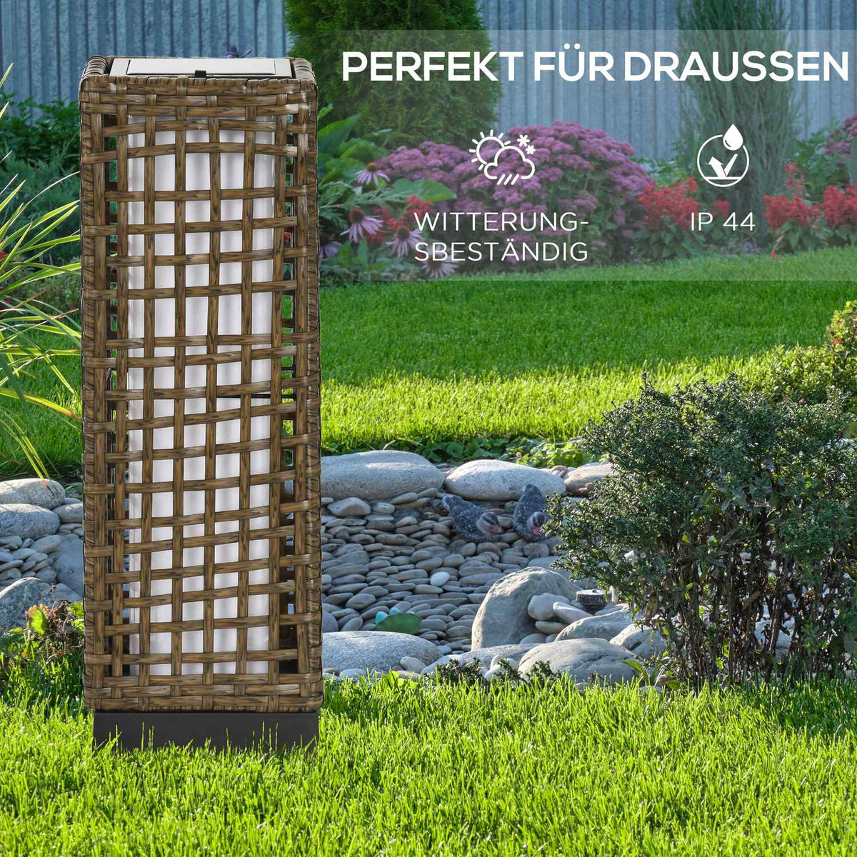 Solar Lamp Rattan, Waterproof, With Light Sensor, Led Outdoor Light, 15.5X15.5X46Cm