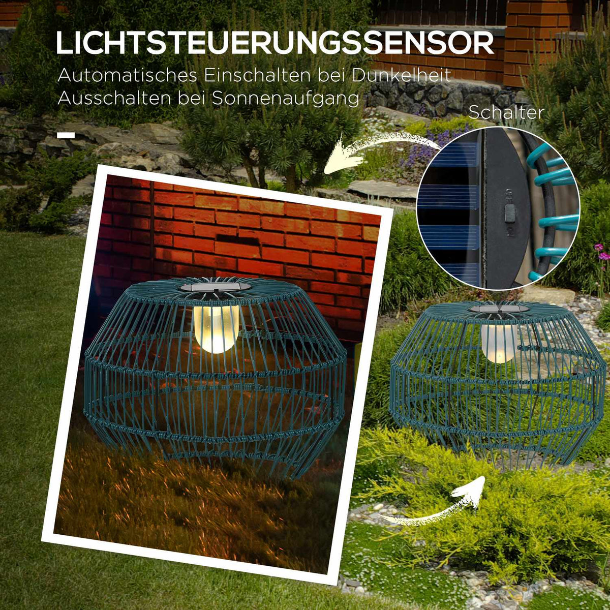 Solar Light Garden Lamp Waterproof Path Light With Light Sensor Automatic Led Drum Design For Balcony Green