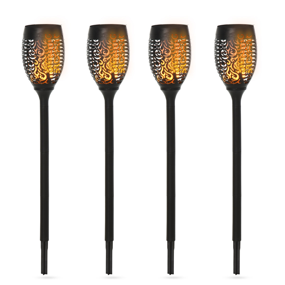 Solar Light Garden Solar Lamps In A Set Of 4, 6-8H Lighting Time, Ip44 Waterproof, Plastic, Black, Ø12Xh72Cm