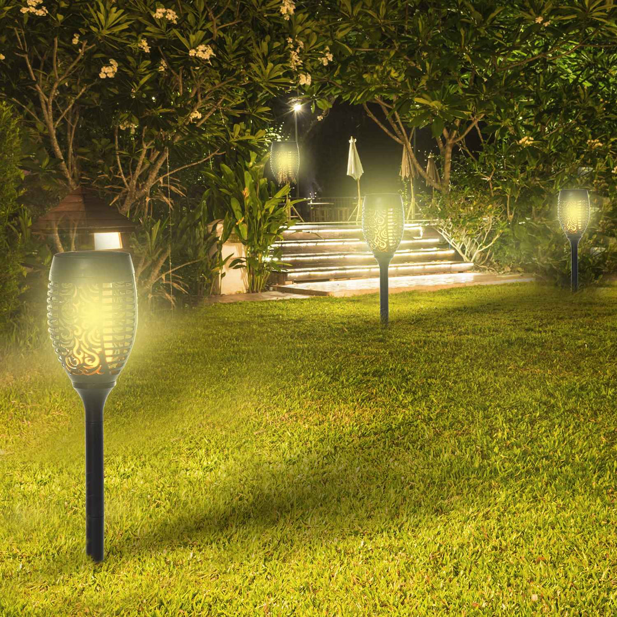 Solar Light Garden Solar Lamps In A Set Of 4, 6-8H Lighting Time, Ip44 Waterproof, Plastic, Black, Ø12Xh72Cm