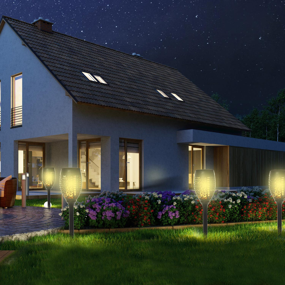 Solar Light Garden Solar Lamps In A Set Of 4, 6-8H Lighting Time, Ip44 Waterproof, Plastic, Black, Ø12Xh72Cm