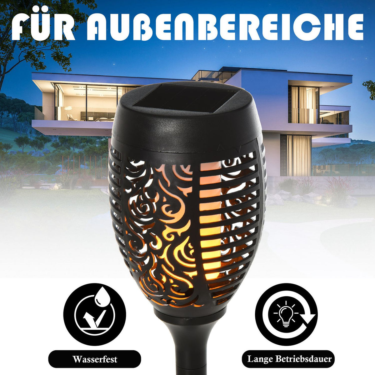 Solar Light Garden Solar Lamps In A Set Of 4, 6-8H Lighting Time, Ip44 Waterproof, Plastic, Black, Ø12Xh72Cm