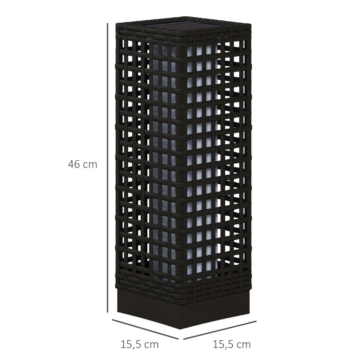 Solar Light Rattan Design, Waterproof, Light Sensor, Automatic Led Garden Lamp, Black, 15.5X15.5X46Cm