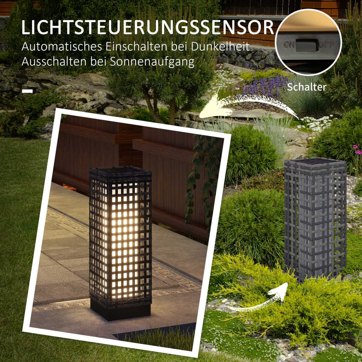 Solar Light, Rattan Solar Lamp, Waterproof Path Light With Light Sensor, Automatic Led Garden Lamp, Outdoor Light For Balcony, Steel, Gray