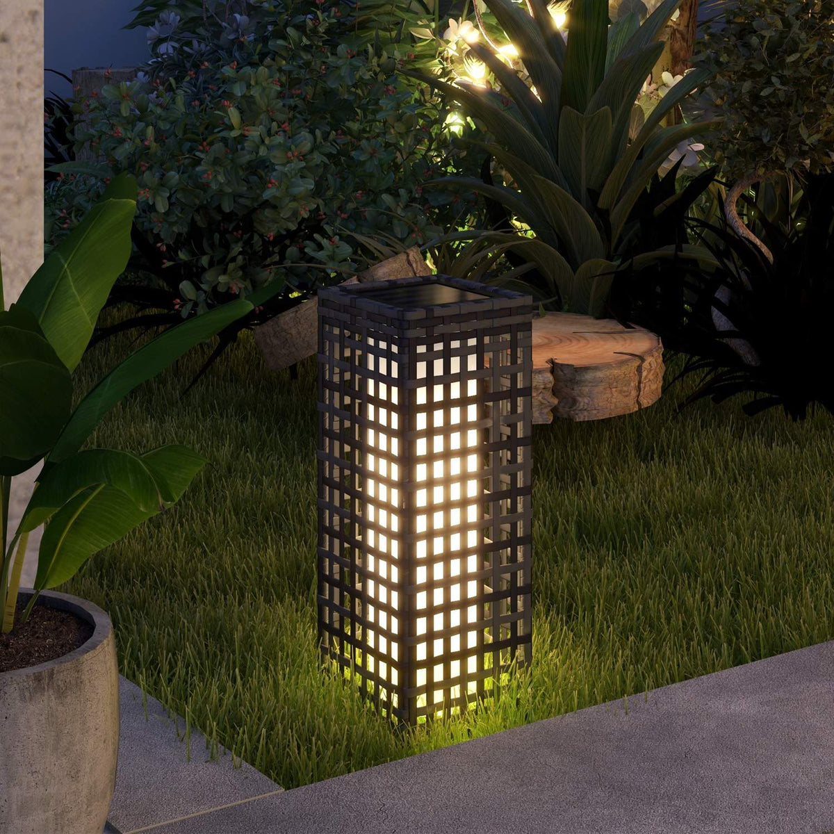 Solar Light, Rattan Solar Lamp, Waterproof Path Light With Light Sensor, Automatic Led Garden Lamp, Outdoor Light For Balcony, Steel, Gray
