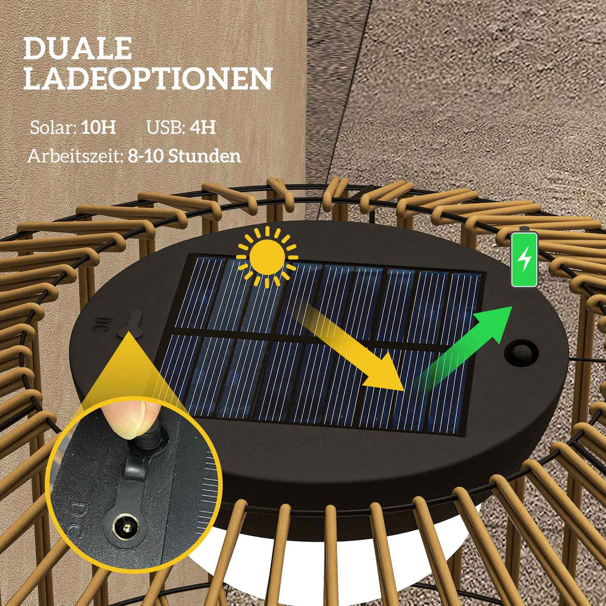 Solar Path Light Usb Rechargeable Garden Lamp Led Outdoor Lamp Light Sensor Shelf Ip44 Balcony Patio Metal Brown