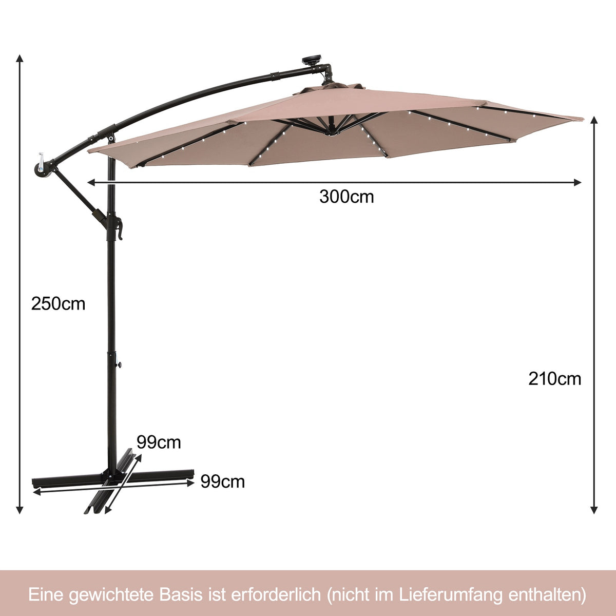 Solar Patio Umbrella with 40 LED Lights, 300cm, Beige