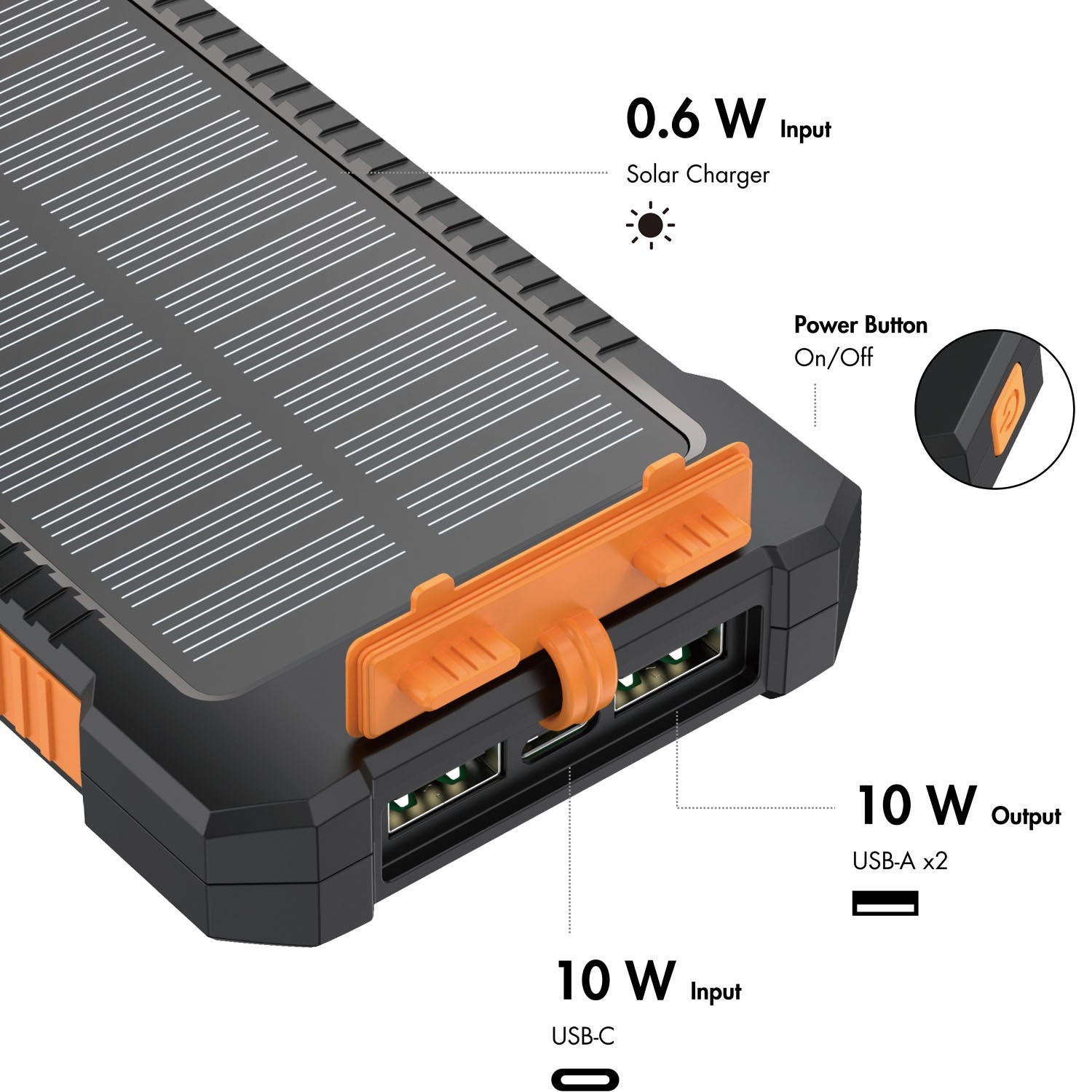 Solar Powerbank 6000mAh 2xUSB-A 10W