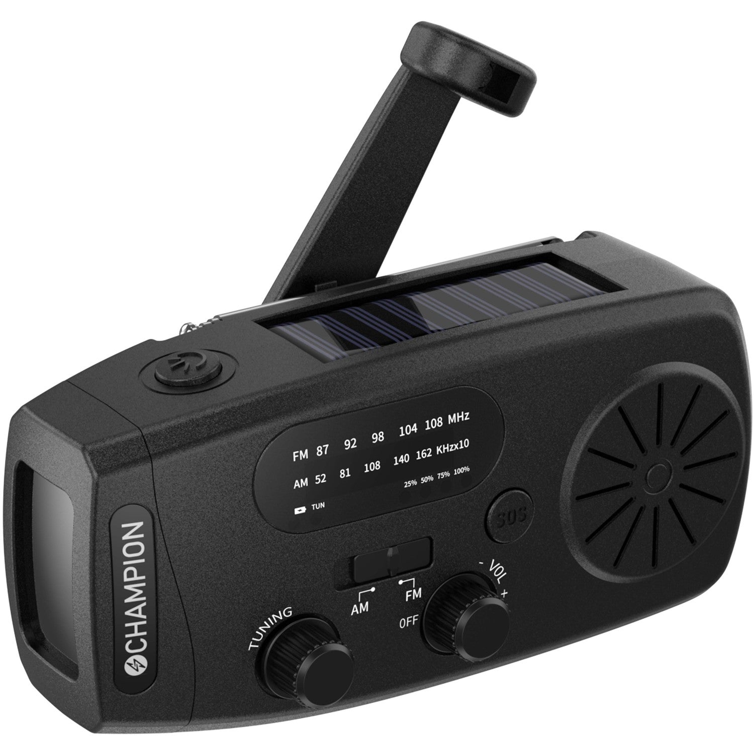Solar-Powered Radio with Flashlight, Black