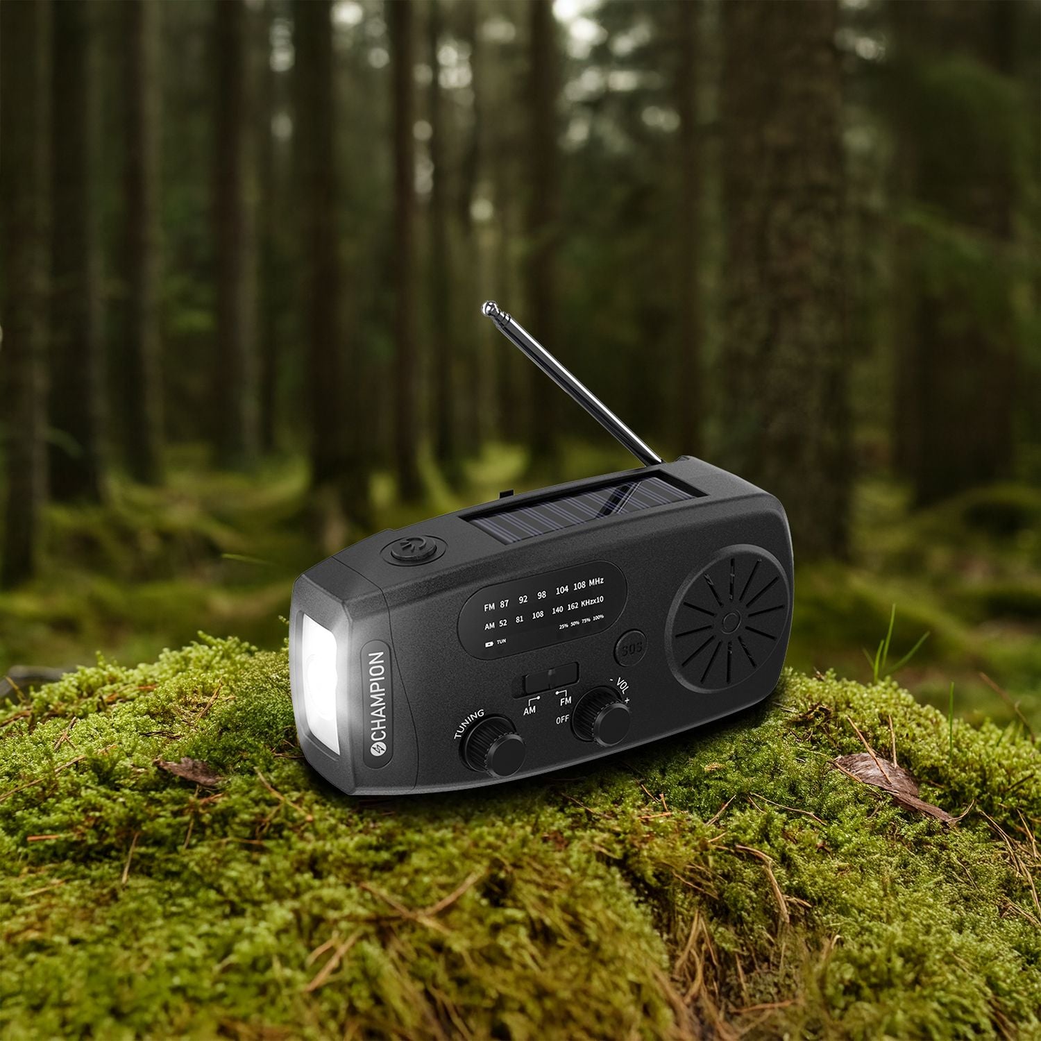 Solar-Powered Radio with Flashlight, Black