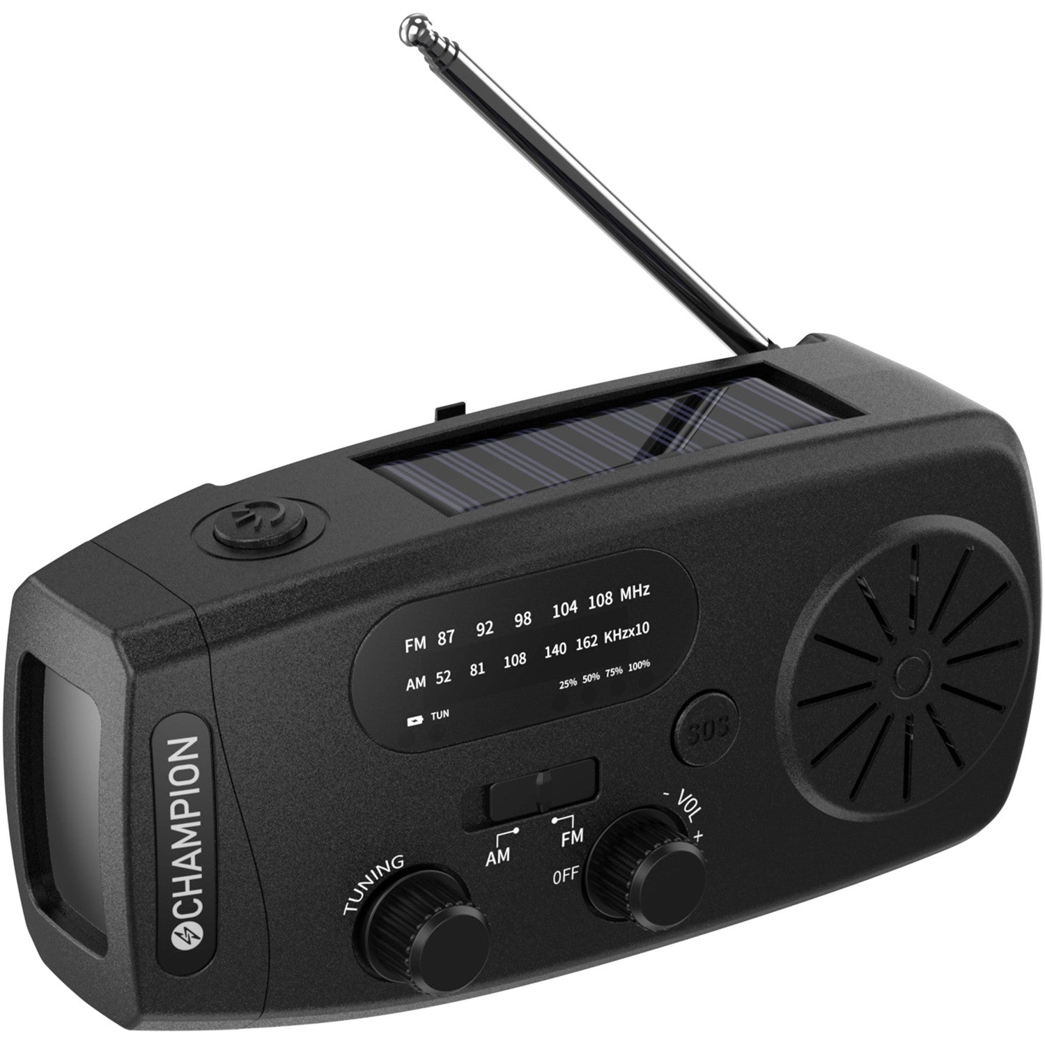 Solar-Powered Radio with Flashlight, Black