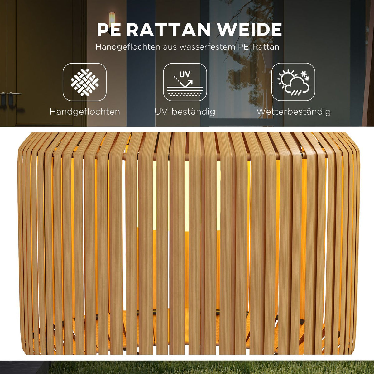 Solar Rattan Floor Lamp, Warm Light, Auto On/Off