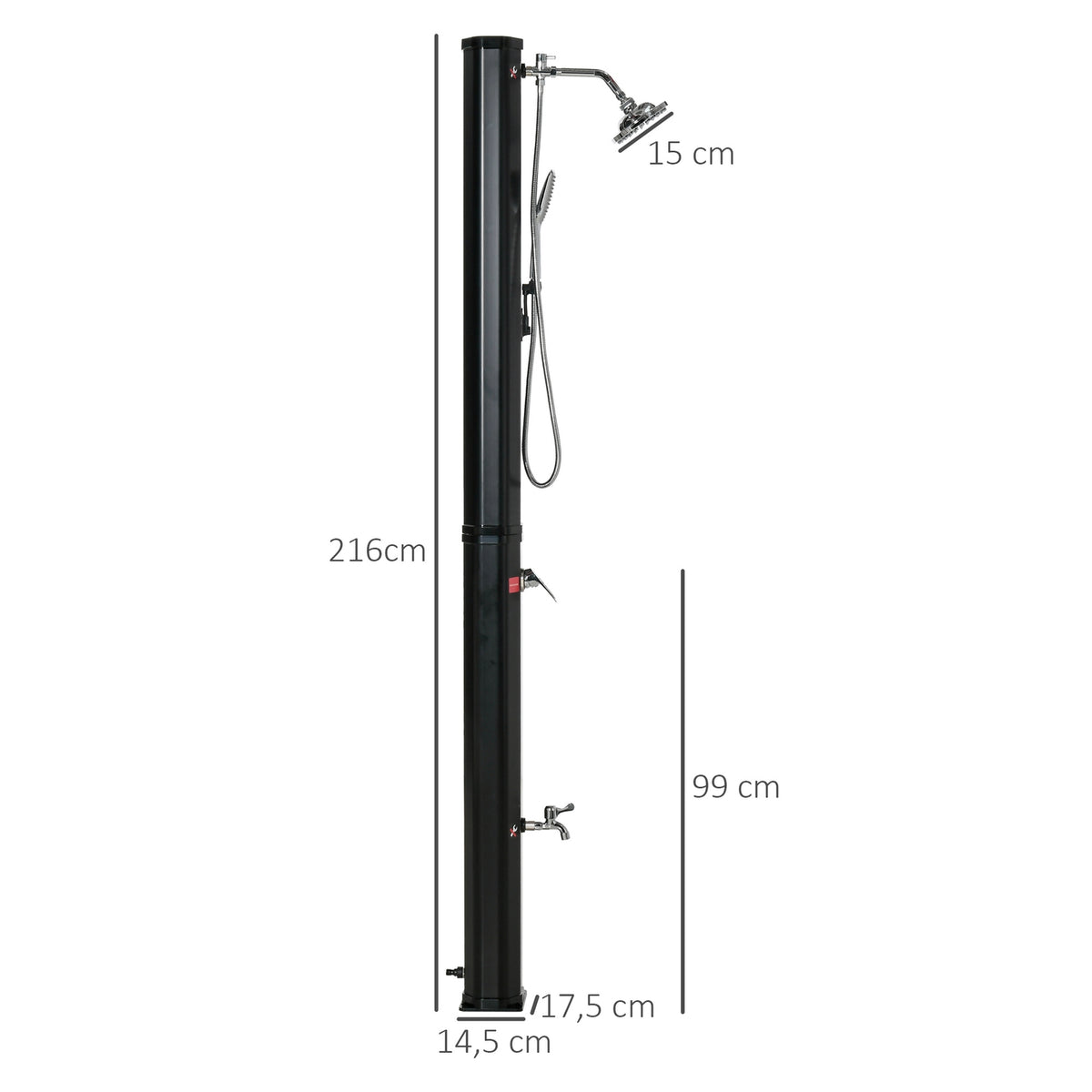 Solar Shower 35L Hot Water Camping Pool Shower Faucet Rain Shower Head Black 17.5X14.5X216Cm