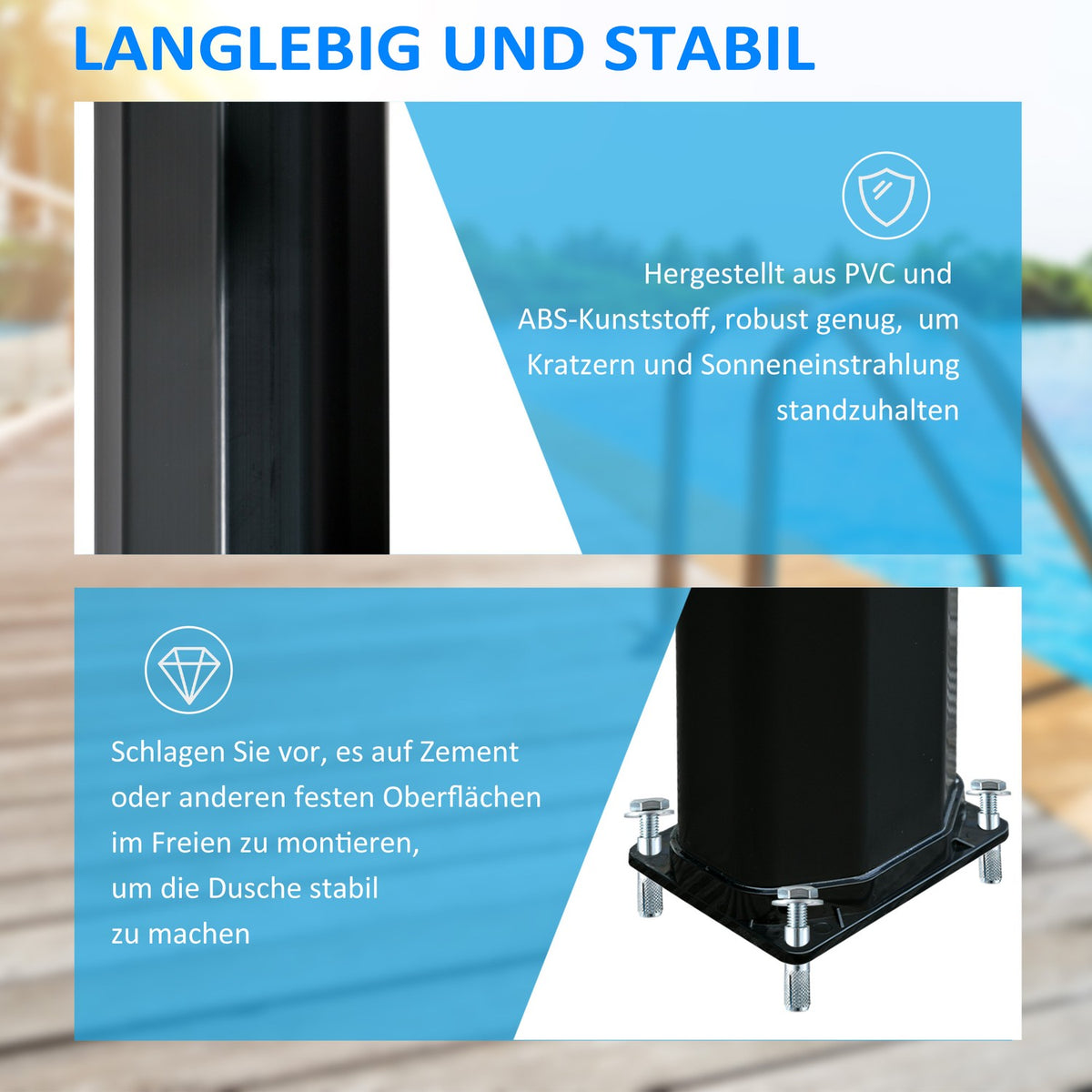 Solar Shower 35L Hot Water Camping Pool Shower Faucet Rain Shower Head Black 17.5X14.5X216Cm