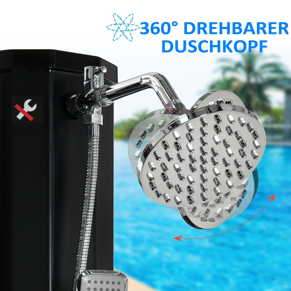 Solar Shower 35L Hot Water Camping Pool Shower Faucet Rain Shower Head Black 17.5X14.5X216Cm