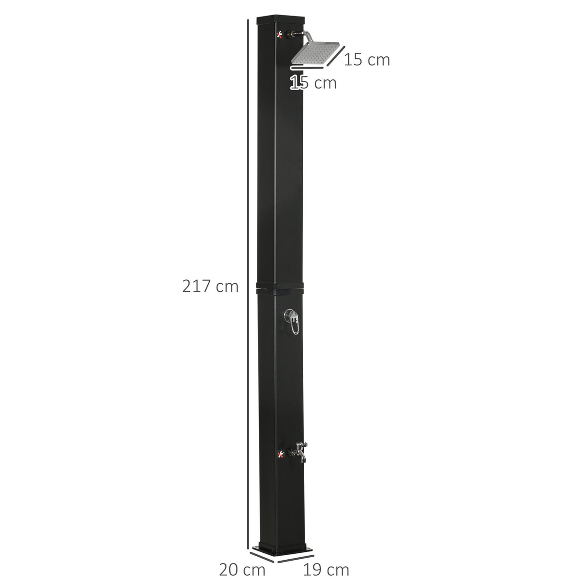 Solar Shower 40L, Outdoor Shower, Pool Shower With Foot Shower And Rain Shower Head, Water Temperature Up To 60°C, Including Mounting Material, Black