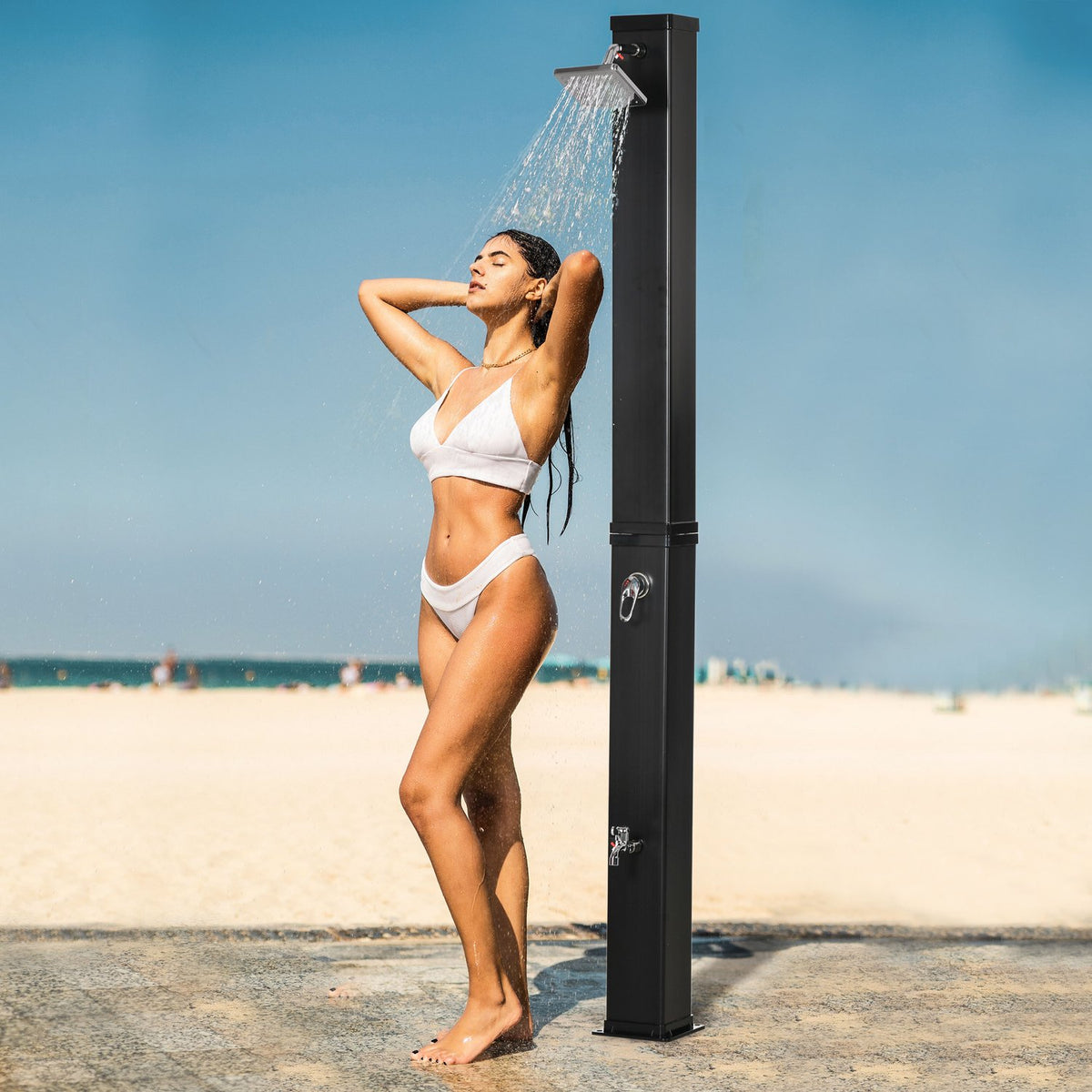 Solar Shower 40L, Outdoor Shower, Pool Shower With Foot Shower And Rain Shower Head, Water Temperature Up To 60°C, Including Mounting Material, Black
