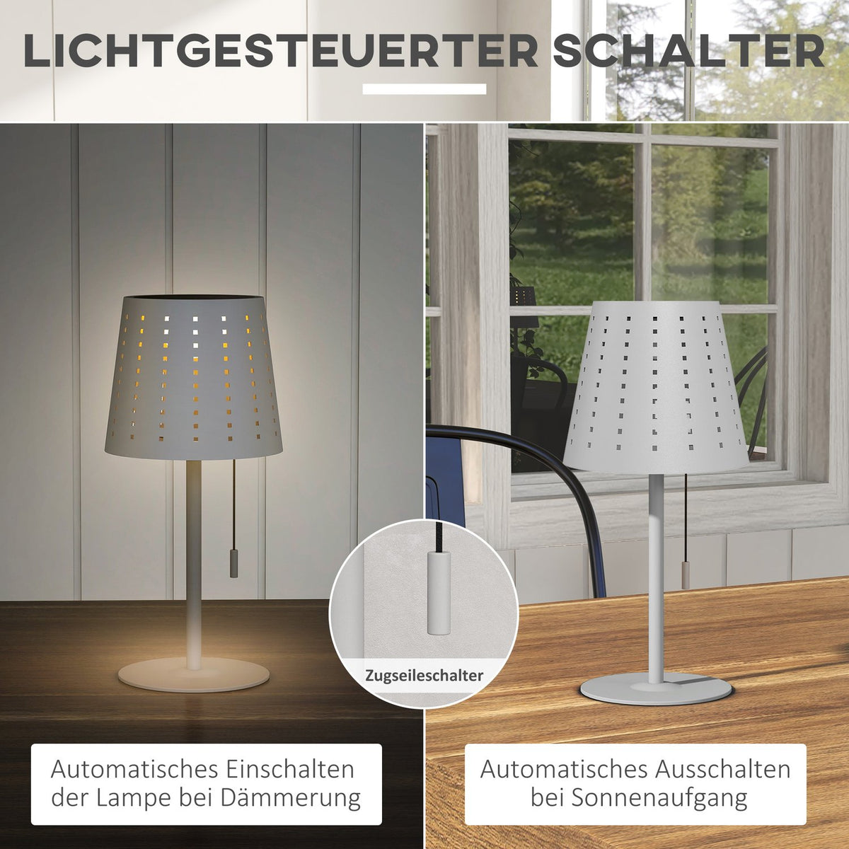 Solar Table Lamp Outdoor Led, Battery, Dimmable, Ip44 Waterproof, Portable, Light Gray, For Night Light & Desk