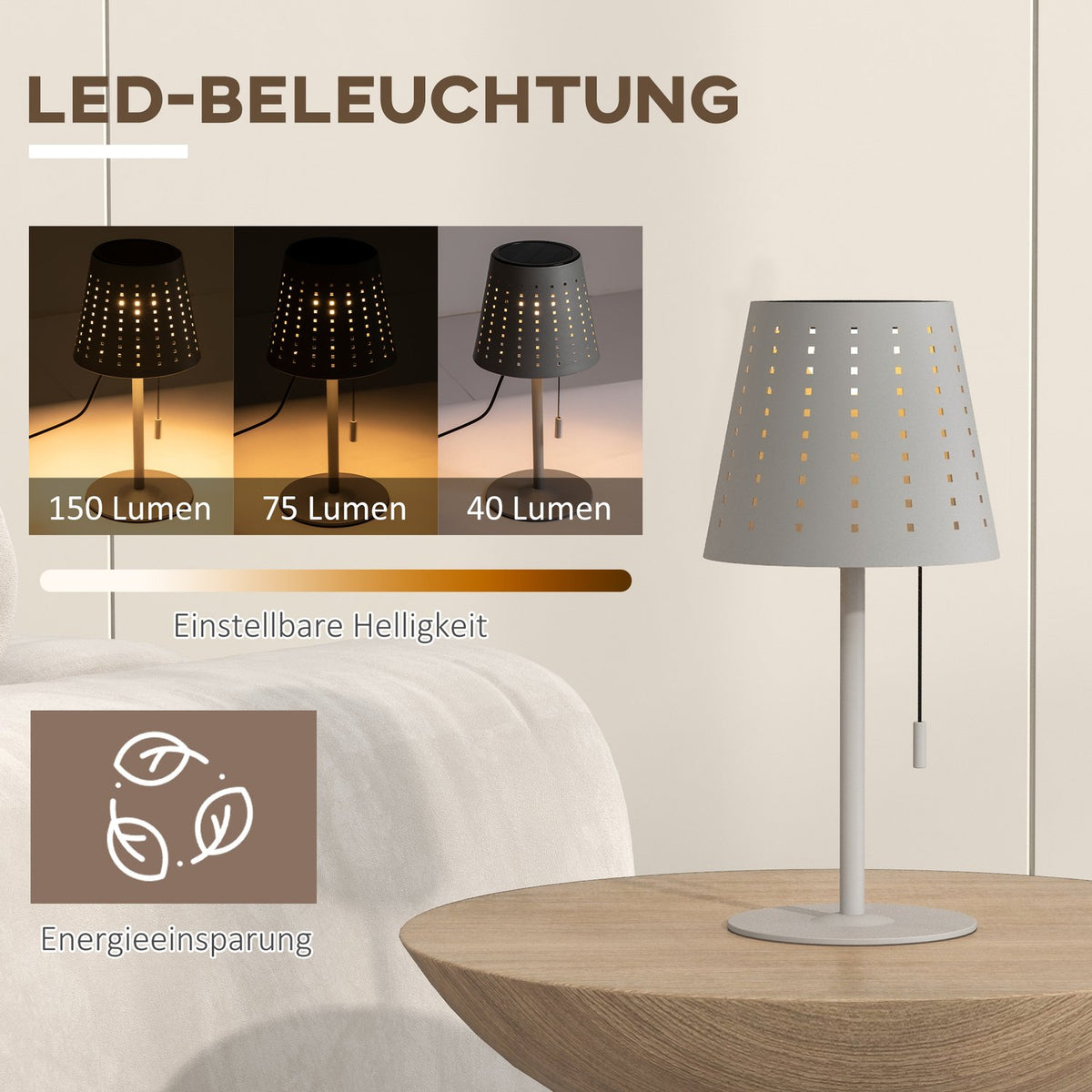 Solar Table Lamp Outdoor Led, Battery, Dimmable, Ip44 Waterproof, Portable, Light Gray, For Night Light & Desk