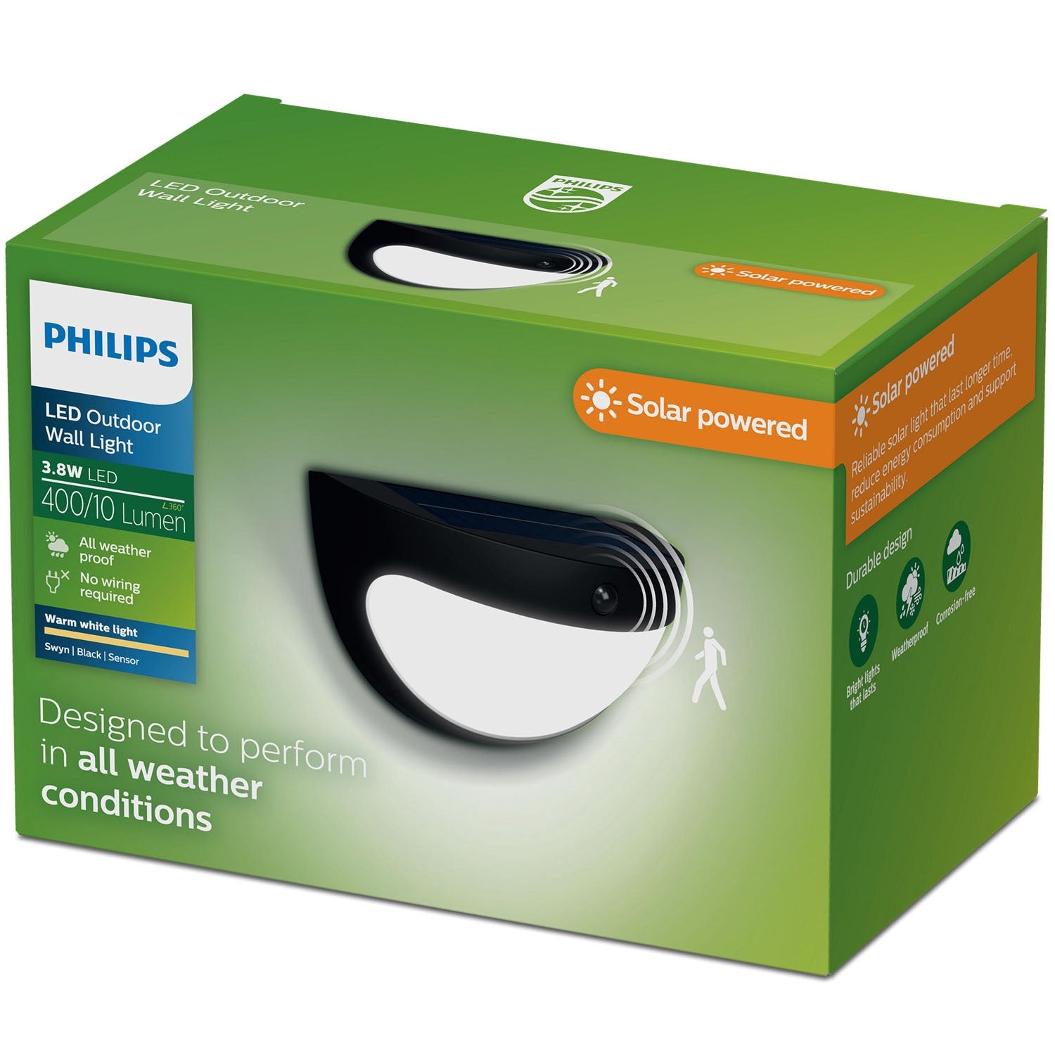 Solar Wall Light, Black, Dual Brightness, LED, IP44